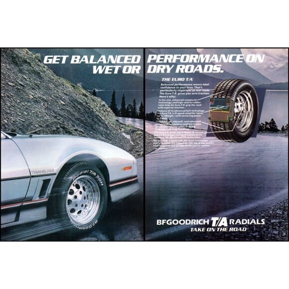 1986 BF Goodrich Pontiac Trans Am 2 Page Vintage Print Ad Firebird Wall Art 80s - Picture 1 of 4